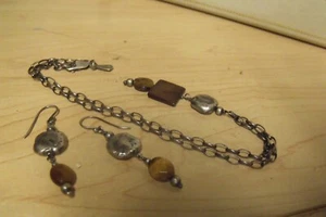 Silpada Nugget Sterling Silver 925 Tiger Eye Necklace And Earrings Set 16" - Picture 1 of 3