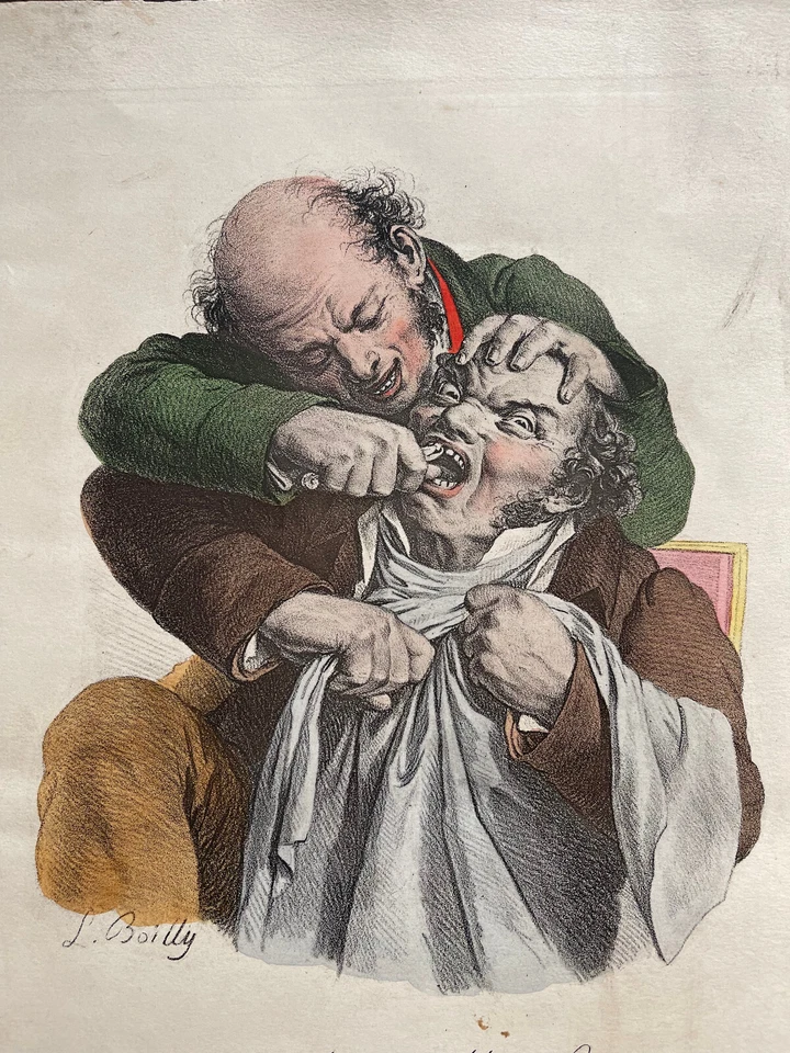 Caricature dentiste Boilly original XIXème grande lithographie signée - Photo 1/4