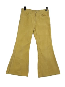 Men's Vintage 60s 70s Retro Gold Yellow Bell Bottom Super Cord Corduroy Flares - Picture 1 of 7