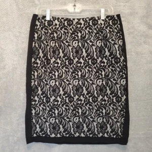 Worthington Skirt Womens Tag Size 12 Black A-Line Midi Zip Lace Shell Floral - Picture 1 of 9