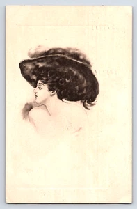 1910 Pretty Lady Artist Antique Postcard Large Hat Art - Picture 1 of 2