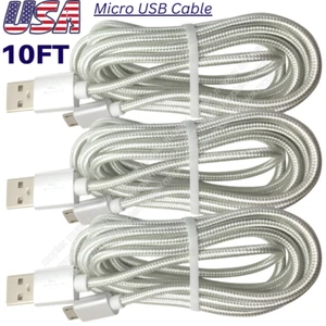 1-3Pack 10FT Micro USB Cable Fast Charger Data Cord For Samsung Android Phone LG - Picture 1 of 12