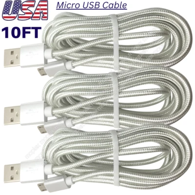 1-3Pack 10FT Micro USB Cable Fast Charger Data Cord For Samsung Android Phone LG - Image 1 of 4