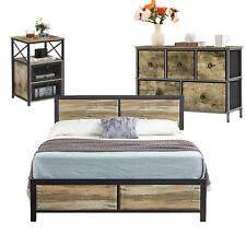 Bedroom Sets Wooden Metal Platform Queen Bed Frames Nightstands Chest Dresser