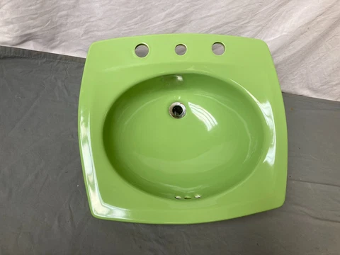 Vtg Ceramic Fresh Green Lime 21x19 Kohler Self Rimming Drop In Bath Sink 316-23E Cover