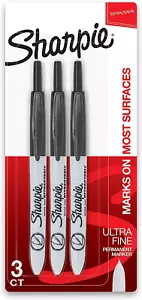 Retractable Permanent Markers, Ultra Fine Point, Black, 3 Count - Picture 1 of 5