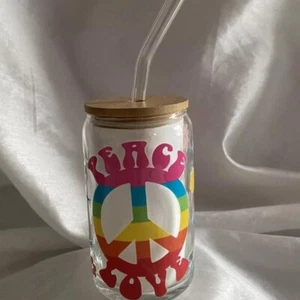 Love & Peace 16oz Libby Cup With Glass Straw New - Picture 1 of 5