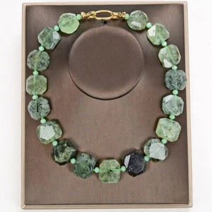 19" Natural Faceted Green Prehnite Real Stone Rectangle Necklace For Women - Imagen 1 de 6