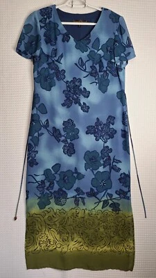 VTG Sz 8P Donna Ricco Blue/Green Floral Tropical Sheer Lined Dress - Image 1 of 4