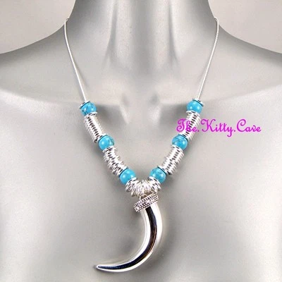 Silber Tribal Horn Zahn Klaue Safari Halskette M Original Türkis Edelsteine - Bild 1 von 4