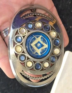 Vintage Masonic Belt Buckle Blue and Silver In Original Box  - Picture 1 of 2