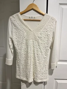 Top Shannon Ford panna pizzo foderato all'uncinetto manica 3/4 taglia small romantico BOHO - Foto 1 di 12