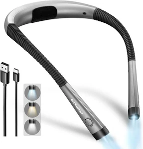 Glocusent Book Light, 3-Color & 6-Brightness Reading Light, Bendable Neck Light - Picture 1 of 6