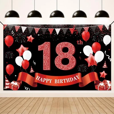 Koliphy 18th Birthday Banner - Happy Birthday Decorations for Boys & Girls, Bla - Image 1 of 4
