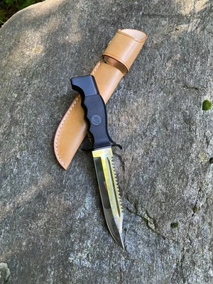 10"  Hunting Knife Rambo Style with leather sheath bowie knife Compass Handle - Image 1 of 4