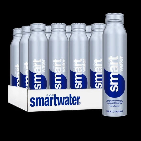 Smartwater Glaceau Aluminum Water Bottle, 18 Fl Oz, 12 Bottles
