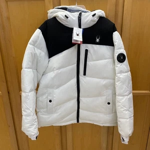 Spyder Men's Insulated Hooded Ski Jacket White Black M Medium Waterproof - Picture 1 of 9