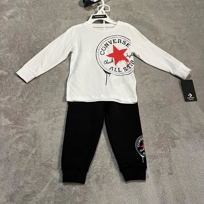 Conjunto Camisa Pantalones Converse Niño Pequeño 24M Blanco Negro Chuck Taylor All Star Logo Foto 1 de 4