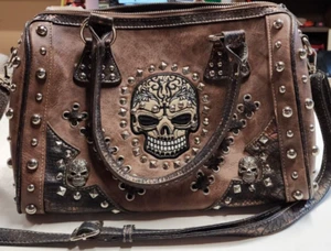 Brown Sugar Skull Day Of The Dead Punk Shoulder Strap Handbag Detachable Strap - Picture 1 of 9