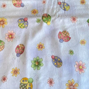 BTY Pastel Ladybug Flower Toss Fabric Quilting Cotton - Picture 1 of 6
