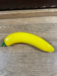 Yellow Glass Banana with Stem Faux Glass Fruit Banana - Picture 1 of 4
