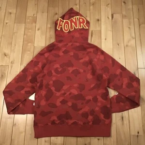 Men's XL Jacquard shark full zip hoodie a bathing ape bape Red camo Used - Picture 1 of 9