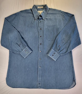 Vintage John W Nordstrom Shirt Denim Mens 17 34  Button Down Y2K Hong Kong Made - Image 1 of 4