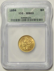 1854 $3.00 Princess Gold ICG MS-63 #61201 - Picture 1 of 2