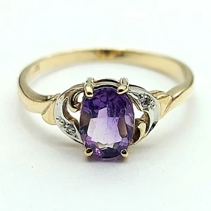 Ladies Two-Tone Gold 9ct (375,9K) Openwork Oval Natural Amethyst & Diamonds Ring - Picture 1 of 9