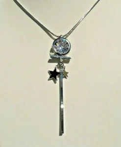 Schlangenkette Strass-Anhänger, Sterne, Zirkonia, Silber-Farben, modernes Design - Picture 1 of 3