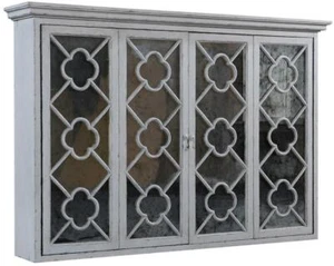TV Cabinet Wilcox Antiqued White Old World Distressed Mirror Bi-Fold Doors Wood - Picture 1 of 3