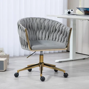 Velvet Swivel Office Chair Height Adjustable Vanity Chair Armchair W/Wheels Gray - Picture 1 of 7