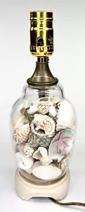 Vintage Seashell Filled Glass Table Lamp With Shells For Beach Lovers - Picture 1 of 4