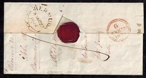 Bermuda Pre-Stamp Cover 1834 w/ LARGE BERMUDA FLEURON PM 2 in Black to London - Picture 1 of 4