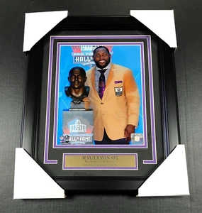 RAY LEWIS HALL OF FAME INDUCTION GOLD JACKET BALTIMORE RAVENS FRAMED 8X10 PHOTO - Picture 1 of 2
