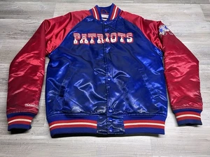 Vintage Mitchell & Ness New England Patriots Throwback Satin Bomber Jacket Sz M - Picture 1 of 16