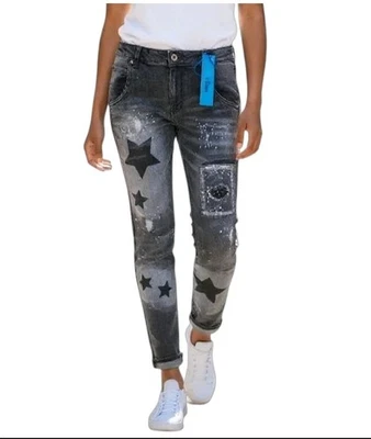 ❤️ Sexy S. Woman Baggy Boyfriend Jeans Sterne Print H8499 - Bild 1 von 4