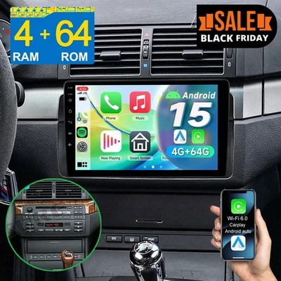 Für BMW E46 3er 318 320 325 M3 Apple Carplay Autoradio Android 15 GPS Navi 4+64G - Bild 1 von 4