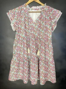 THML Damen kleines Blumen Stufen Kleid Quaste Bindeband Bommelborte Ärmel Cottagecore - Bild 1 von 11