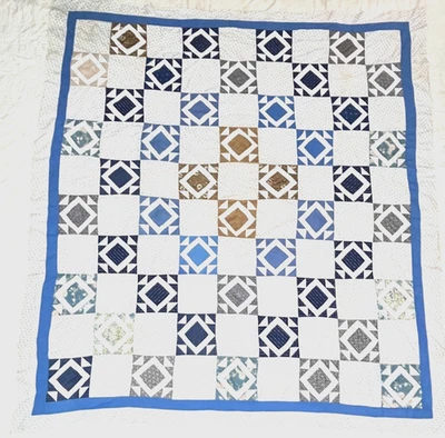 Vintage Diamond in a Square Quilt Top Hand Stitched 70x76 inches - Image 1 of 4