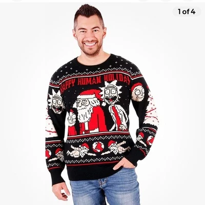 FEO Suéter de Navidad RICK Y MORTY FELIZ FIESTA HUMANA Talla Mediana Foto 1 de 4