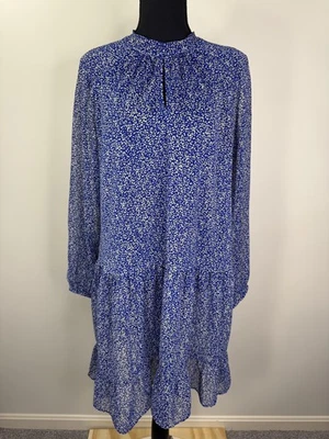 Vestido Banana Republic para mujer mediano azul blanco estampado animal manga larga en capas Foto 1 de 4
