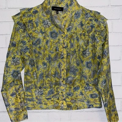 Camisa Floral Robert Rodriguez $250 Amarilla Algodón Mezcla Seda Talla 6 Usada en Excelente Condición Foto 1 de 4