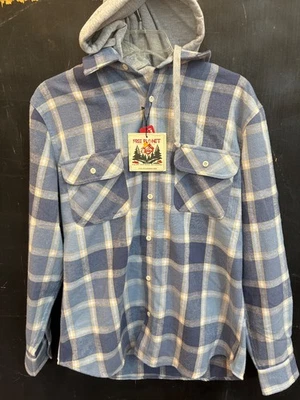 NWT Free Planet Hooded Shirt Jacket Shacket Mens Medium Blue Plaid MSRP $62 - Image 1 of 4
