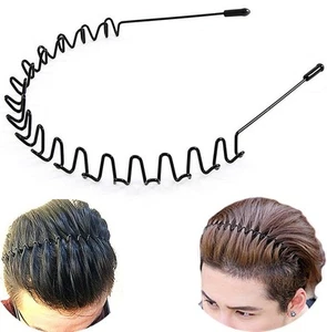 bodbop Metal Hair Band Men Headband Women Bands Unisex Black Wavy Spring Sports - Picture 1 of 8