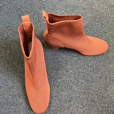 🍂 NWOT WM Sz 10 Joie Neely Ribbed Stretchy Knit Sock Ankle Heel Chestnut Boots - Image 1 of 4