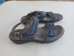 SAS Nudu Dusk Dark Blue Strappy Leather Slingback Comfort Sandal Womens Shoes 8 - Picture 1 of 7