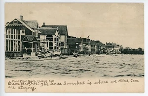 Postal Milford Connecticut Pond Point casas de playa frente al mar publicada 1907 - Imagen 1 de 2