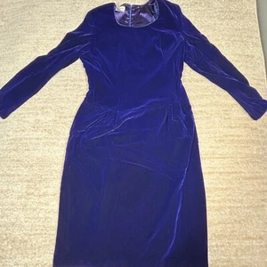 Talbots Velvet Dress Womens Blue Size 12 Long Sleeve Back Zip Cocktail Formal - Picture 1 of 10