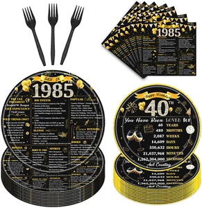 40th Birthday Decorations for Men Women, 96PCS Back in 1985 Birthday Party Plate - Picture 1 of 7